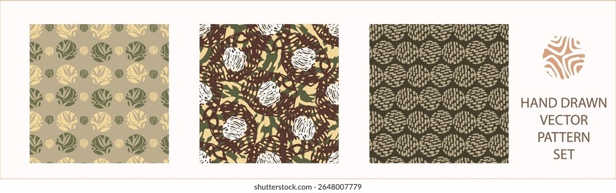 Polka dot blockprint seamless vector pattern set. Collection of neutral unisex whimsical style for wallpaper, backdrops and handmade print texture. All over vintage background. 