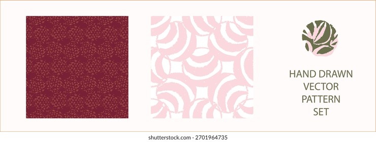 Polka dot blockprint seamless vector pattern set. Collection of neutral unisex whimsical style for wallpaper, backdrops and handmade print texture. All over vintage background. 