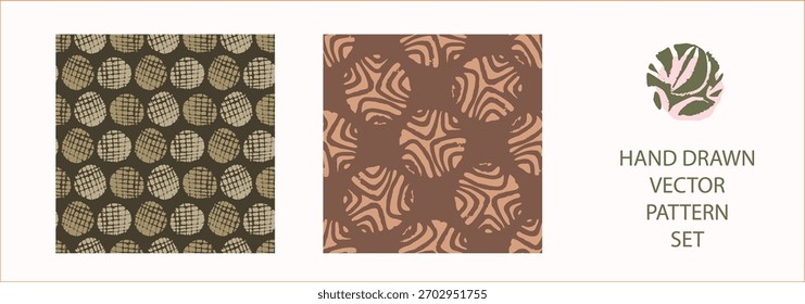 Polka dot blockprint seamless vector pattern set. Collection of neutral unisex whimsical style for wallpaper, backdrops and handmade print texture. All over vintage background. 