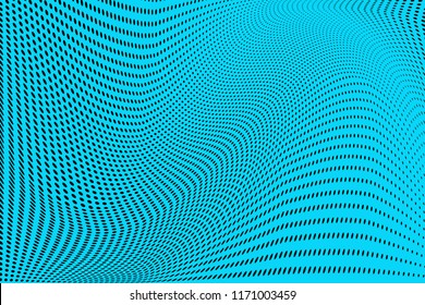 Polka dot blue black halftone pattern. Gradient dots background. Modern vector illustration. Abstract curves. Points backdrop. Bright colors dotted spotted pattern