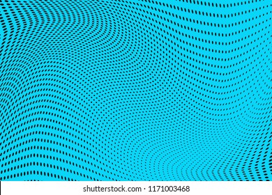 Polka dot blue black halftone pattern. Gradient dots background. Modern vector illustration. Abstract curves. Points backdrop. Bright colors dotted spotted pattern