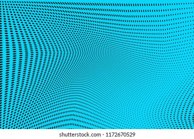 Polka dot blue black halftone pattern. Gradient dots background. Modern vector illustration. Abstract curves. Points backdrop. Bright colors dotted spotted pattern