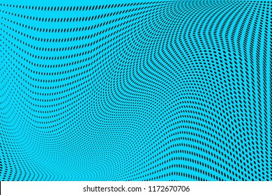 Polka dot blue black halftone pattern. Gradient dots background. Modern vector illustration. Abstract curves. Points backdrop. Bright colors dotted spotted pattern