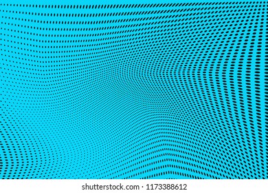 Polka dot blue black halftone pattern. Gradient dots background. Modern vector illustration. Abstract curves. Points backdrop. Bright colors dotted spotted pattern