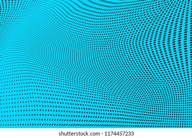 Polka dot blue black halftone pattern. Gradient dots background. Modern vector illustration. Abstract curves. Points backdrop. Bright colors dotted spotted pattern