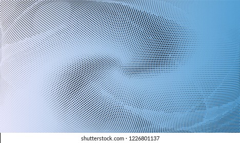 Polka dot blue black halftone pattern. Gradient dots background. Modern wide vector illustration. Abstract curves. Points backdrop. Bright colors dotted spotted pattern