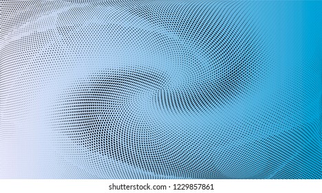 Polka dot blue black halftone pattern. Gradient dots background. Modern wide vector illustration. Abstract curves. Points backdrop. Bright colors dotted spotted pattern