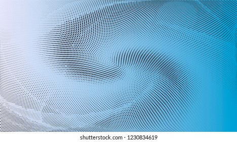 Polka dot blue black halftone pattern. Gradient dots background. Modern wide vector illustration. Abstract curves. Points backdrop. Bright colors dotted spotted pattern