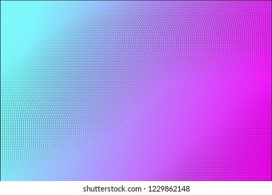 Polka dot blue purple gradient halftone pattern. Half tone background. Modern  vector illustration. Abstract curves. Points backdrop. Bright colors dotted spotted pattern