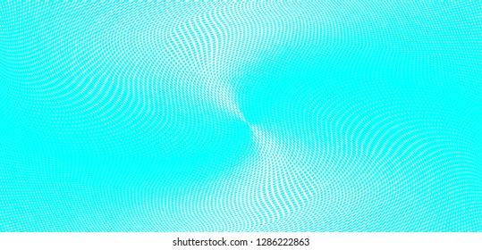 Polka dot blue white halftone pattern. Gradient dots background. Modern vector illustration. Abstract curves. Points backdrop. Bright colors dotted spotted pattern