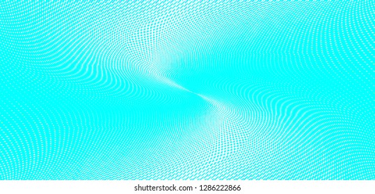 Polka dot blue white halftone pattern. Gradient dots background. Modern vector illustration. Abstract curves. Points backdrop. Bright colors dotted spotted pattern