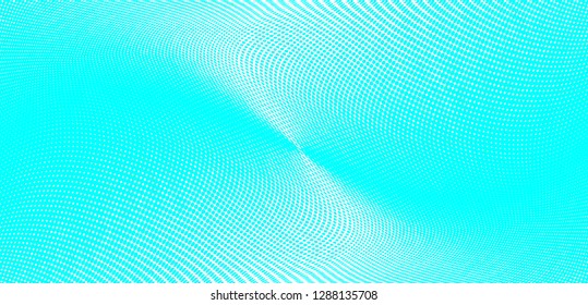 Polka dot blue white halftone pattern. Gradient dots background. Modern vector illustration. Abstract curves. Points backdrop. Bright colors dotted spotted pattern