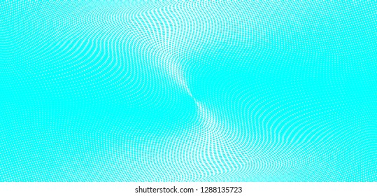 Polka dot blue white halftone pattern. Gradient dots background. Modern vector illustration. Abstract curves. Points backdrop. Bright colors dotted spotted pattern