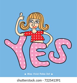 Polka dot character with wording yes
