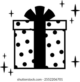 polka dot Christmas present gift box with ribbon decoration icon