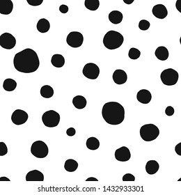 Polka dot, circles hand drawn vector seamless pattern. Circular geometrical simple texture. Monochrome, black shapes on white background. Minimalist abstract wallpaper, background textile design