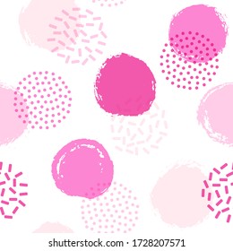 Polka dot circles seamless fabric print pattern. Painted round shapes geometric vector background. Grunge polka dot seamless ornament, trendy circles wallpaper. Vintage design.