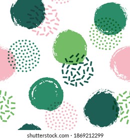 Polka dot circles seamless fabric print pattern. Painted round shapes geometric vector background. Grunge polka dot seamless ornament, hipster circles wallpaper. Vintage design.