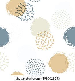 Polka dot circles seamless fabric print pattern. Hand drawn round shapes geometric vector background. Grunge polka dot seamless ornament, creative circles wallpaper. Pop art design.