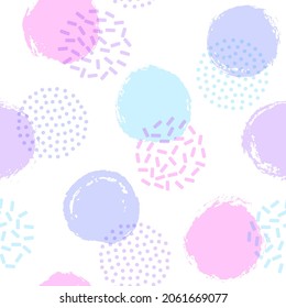 Polka dot circles seamless fabric print pattern. Hand drawn round shapes geometric vector background. Grunge polka dot seamless ornament, hipster circles wallpaper. Memphis style print design.