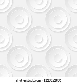 Polka dot, circles. Seamless pattern. White geometric 3D shapes on white background. Can be used for wallpaper, textile, invitation card, wrapping, web page background.