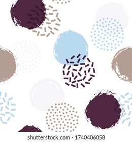 Polka dot circles seamless textile print pattern. Hand drawn and halftone round shapes vector background. Grunge polka dot seamless ornament, modern circles wallpaper. Points bubbles print.