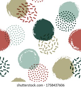 Polka dot circles seamless textile print pattern. Hand drawn round shapes geometric vector background. Grunge polka dot seamless ornament, scattered circles wallpaper. Flat bubbles print.