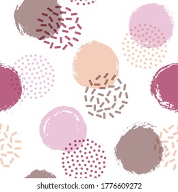 Polka dot zirkuliert nahtloses Stoffmuster. Malerisch und halbtonig rund formen Vektorhintergrund. Grunge polka Punkt nahtlose Ornament, verstreute Kreise Wallpaper. Design der 90er Jahre.
