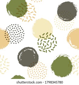 Polka dot zirkuliert nahtloses Stoffmuster. Handgezeichnet und halfton rund formen Vektorhintergrund. Grunge polka Punkt nahtlose Ornament, zufällige Kreise Wallpaper. Design im Stil von Memphis.