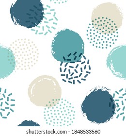Polka dot circles seamless textile print pattern. Painted and halftone round shapes vector background. Grunge polka dot seamless ornament, trendy circles wallpaper. Retro design.