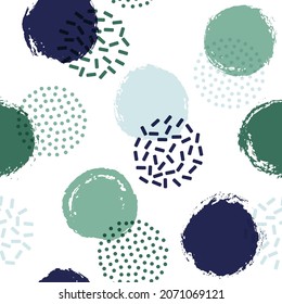 Polka dot circles seamless textile print pattern. Painted round shapes geometric vector background. Grunge polka dot seamless ornament, scattered circles wallpaper. Retro design.