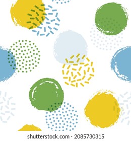 Polka dot zirkuliert nahtloses Stoffmuster. Handgezeichnet runde Formen, geometrischer Vektorhintergrund. Grunge polka Punkt nahtlose Ornament, trendige Kreise mit Tapete. Retro-Punkte-Blasen drucken.