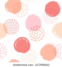 Polka dot circles seamless textile print pattern. Painted and halftone round shapes vector background. Grunge polka dot seamless ornament, modern circles wallpaper. Points bubbles print.