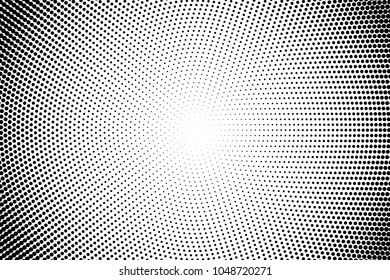 Polka dot circular halftone pattern. Gradient dots background. Modern vector illustration. Abstract curves. Points backdrop. Poixel dotted pattern. Monochrome grunge template