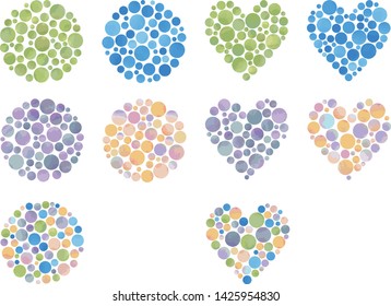 Polka dot color variation circle & heart