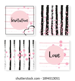 Polka Dot Confetti. Scandinavian Wallpaper Set. Golden Winter Design. White Party Stardust. Pink Holiday Element. Festive Flyer. Black Mothers Illustration. Stripe Polka Dot Confetti
