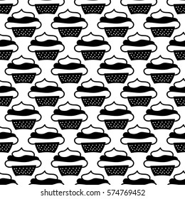 Polka dot cupcakes seamless vector pattern 