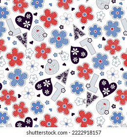 Polka dot daisies hearts and love lettering pattern