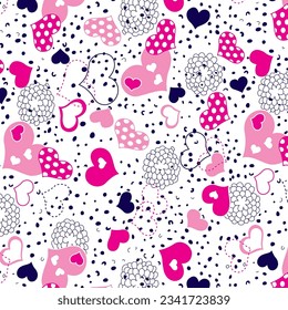 Polka dot and dashed lines hearts pattern