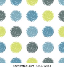 Polka dot doodle geometric vector seamless pattern. Textile fabric polka dot print, geometric background pattern with fluffy circles. Classic pattern seamless design