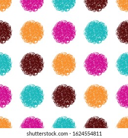 Polka dot doodle geometric vector seamless pattern. Textile fabric polka dot print, geometric background pattern with fluffy circles. Classic pattern seamless design