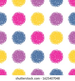 Polka dot doodle geometric vector seamless pattern. Textile fabric polka dot print, geometric background pattern with fluffy circles. Classic pattern seamless design