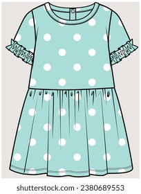 POLKA-DOT-DRESS MIT FRILLSCHLEEBEN-DETAIL FÜR ZEHN- UND KID-MIRLE IN VEKTORGRAFISCHILLUSTRATION