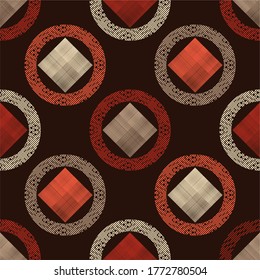 Polka dot ethnic seamless pattern. Geometric background. Folk pattern. Dots, circles,squares and buttons. Vector illustration. Can be used for wallpaper, textile, invitation card, wrapping, web