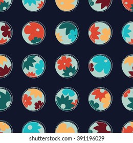 Polka dot floral seamless pattern. Elegant retro design. Spring flowers texture.