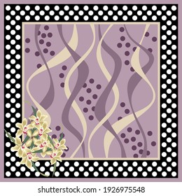 Polka dot, flower pattern on wavy background. Vector design patch for print, textile, scarf design. EPS10 Illustration.