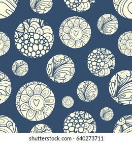 Polka dot with flowers motif. Vector seamless pattern.