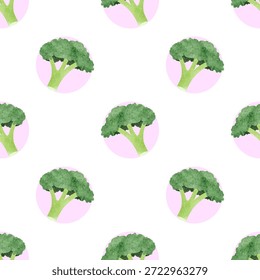 Polka ponto padrão de comida com brócolis. Impressão vegetal vetorial