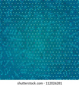 polka dot grunge background with seamless pattern with musical signs