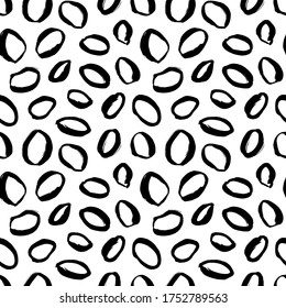 Polka dot grunge seamless vector pattern. Brush strokes circles and rounded outline forms. Hand drawn abstract ink background. Smears, circles, dots, splotches, blobs. Abstract wallpaper design